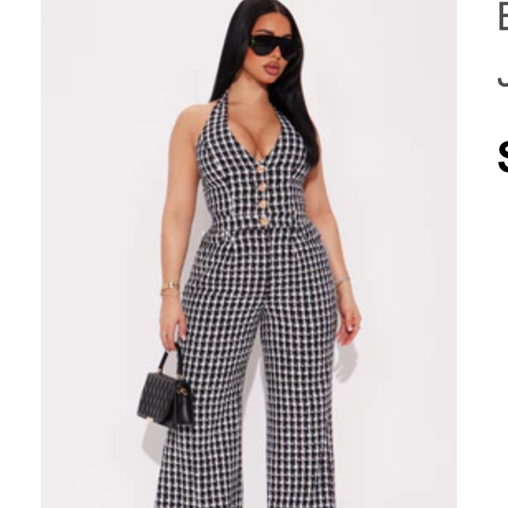 Fashion Nova Black and White Checkered Jumpsuit
